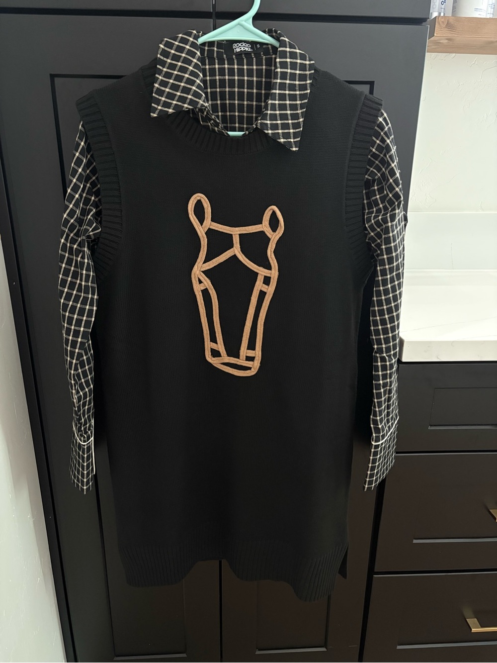 Western Sweater Dress with Tan Horse Outline + pearl snap
